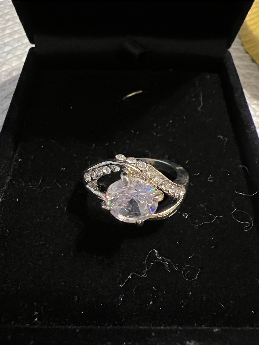 Silver-Tone Clear Crystal Statement Ring - Sparkling White Stone